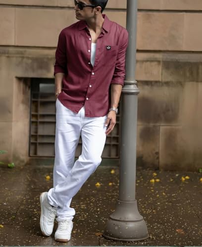 Image of IndoPrimo Men's Regular Fit Cotton Casual Shirt | Premium Solid Full Sleeve Shirt