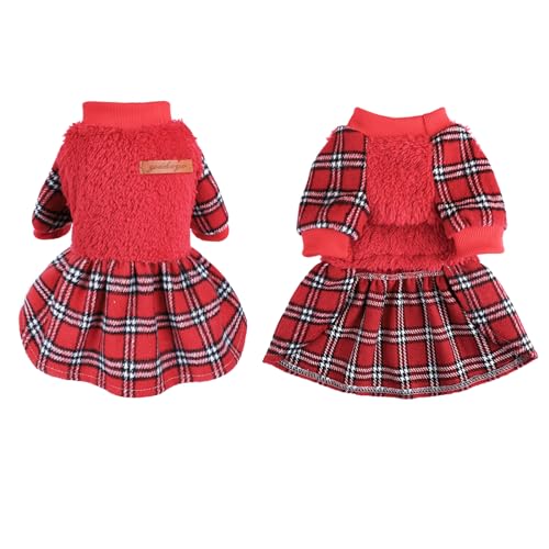 Image of Dog Sweater Dog Winter Clothes for Small Dogs Boy Girl Fall Puppy Dress Warm Fleece Chihuahua Yorkie Teacup Doggie Sweaters Dresses Doggy Sweater for Small Dogs Girl Cat Outfits, Red, XXS