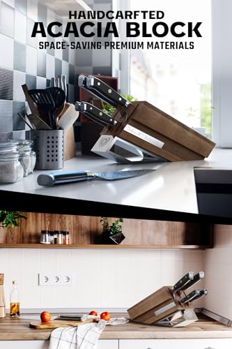 Dalstrong 5-Piece Kitchen Knife Set Block - AUS-10V Japanese Steel Full Tang - Premium Wood Knife Block Set - Black Handles G10 Shogun Series - Professional Knives set for Kitchen Cuchillos