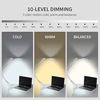 Lampada d'Ingrandimento/Lampada da Lavoro - Lente in Vetro 105 mm 5 Diottrie, 750 Lumen Dimmmerabile 3 Colori, Braccio Orientabile 90 cm per Hobby Creativi e Lavori di Precisione