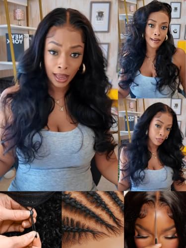 Image of Sunber Body Wave Human Hair Lace Frontal Glueless Wig 13x4 Pre Everything Pre Cut Lace Front Drawstring Wig Bye Bye Knots Pre Plucked with Baby Hair 150% Density 20Inch Pull Go Wigs
