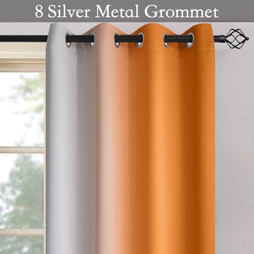 Image of SimpleHome Ombre Orange to Grey White Curtains for Living Room 52Wx45L | Room Darkening Curtains for Bedroom,Gradient Light Blocking Curtain,Thermal Insulated Grommet Window Drapes,2 Panels,45 Inch