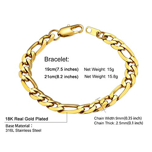 Gold Men And Womens Figaro Bracelets 9Mm 8.3/'' 18K Gold Plated Chain Link Wrist Bracelet'' } #TOP5