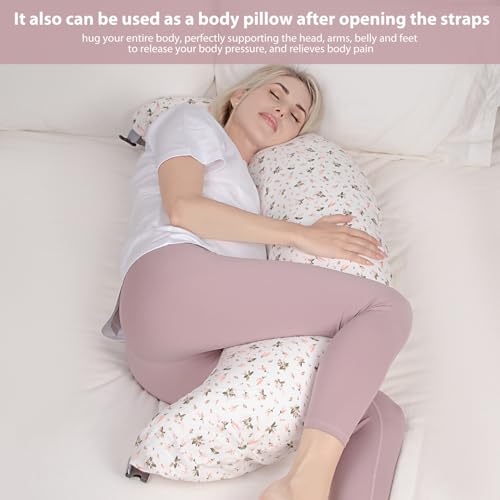 Image of Chilling Home C Shaped Pregnancy Pillow, Full Body Pillows for Adults Pregnancy Pillows for Sleeping, Maternity Pillow for Pregnant Women 47 inch, Pregnant Women Must Have with Removable Cover, Floral