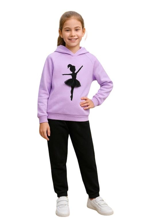 Agile Elegant Girls Printed Top & Solid Bottom Set | Cotton Blend Long Sleeve Co-Ord Outfit | Stylish Kids