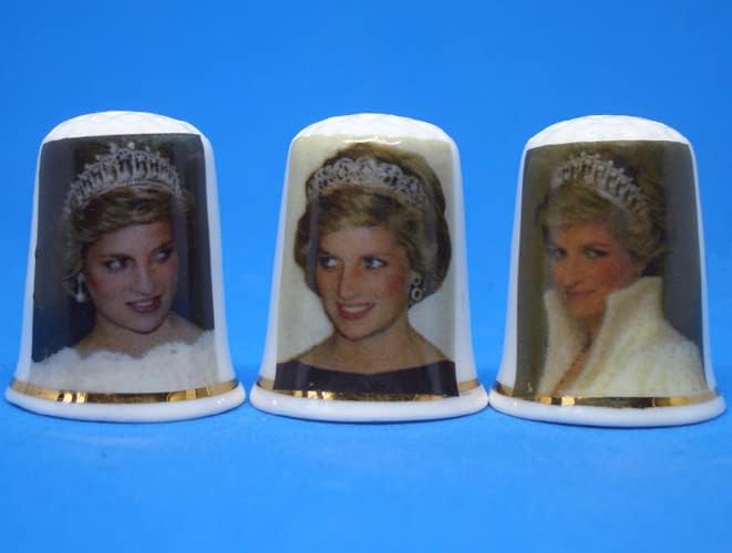 Porcelain China Collectible - Set of Three Thimbles - Princess Diana Tiaras