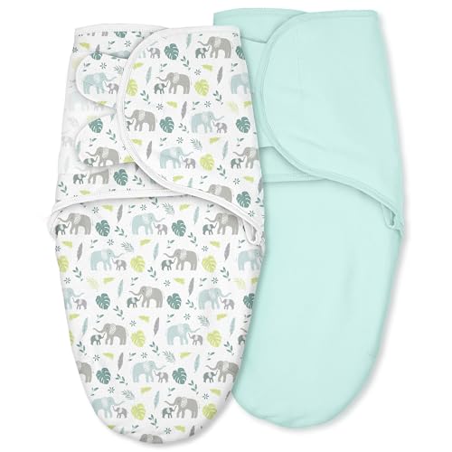 Image of Cotton Swaddles for Newborn, Baby Newborn Swaddle 0-3 Month | 2-Pack Soft Adjustable Newborn Swaddle Sleep Sack, Baby Girls & Boys,Wrap Nursery Infant Swaddling Blankets Green Elephant