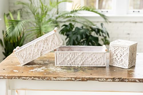 HW-Home Boho Decor Handmade Macrame Basket Set | Bathroom Organizers and Bedroom Decor | Versatile Storage Solution | Over the Toilet Storage