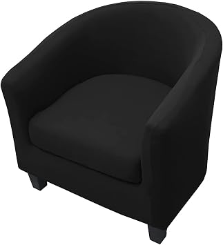 WOMACO 2 Pieces Club Chair Slipcover Printed Stretch Armchair Tub Round Barrel Swivel Chair Covers withc Cushion Cover Elastic Bottom Sofa Furniture Protector for Tullsta 1, Black