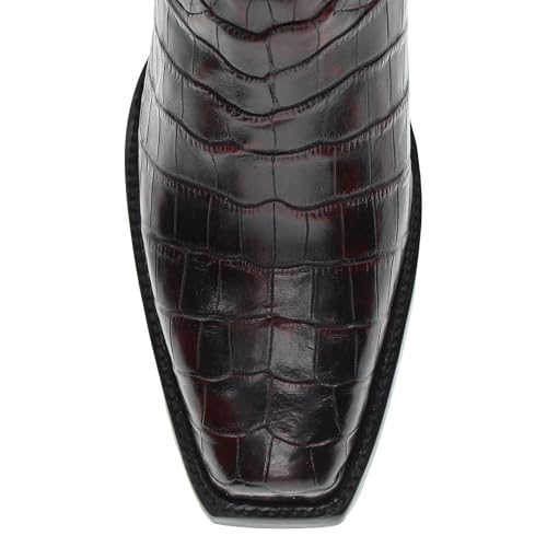 Image of Vaccari Men's Travis Genuine Black Cherry Alligator Belly Leather Narrow Square Toe Western Cowboy Boots - 7 EE