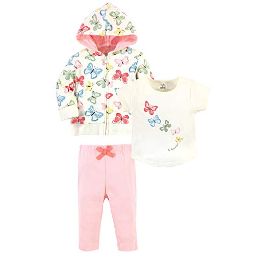 Touched by Nature Baby Organic Cotton Hoodie, Bodysuit or Tee Top, and Pant, Butterflies Toddler, 2-Toddler