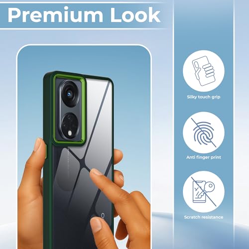 Image of A rtistque Frosted Translucent Back Cover Case for Oppo Reno 8T 5G | Chrome Ring Design | Premium Matte Finish | Shockproof TPU | Slim Protective Design | Oppo Reno 8T Back Cover - Green