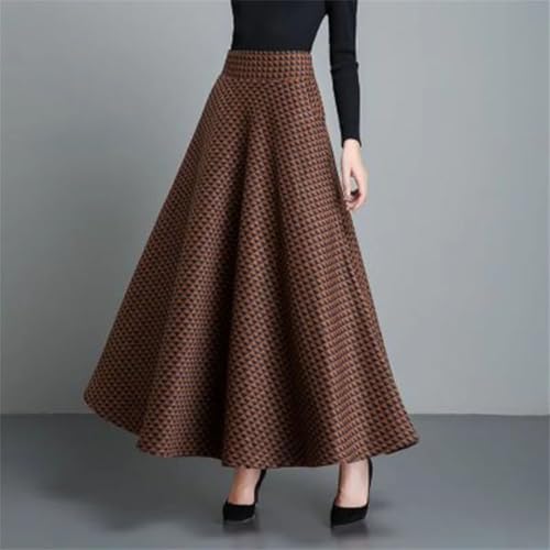 Women's Winter High Waist Pocket Vintage Style Loose Plaid Wool A-Line Maxi Skirt3