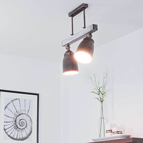 eindrucksvolle Plafoniera in bianco shabby nero/Verde patina vintage stile 2x E27 fino da 60 WATT 230V IN METALLO & LEGNO CUCINA Lampada sala pranzo LUCI ILLUMINAZIONE INTERNO