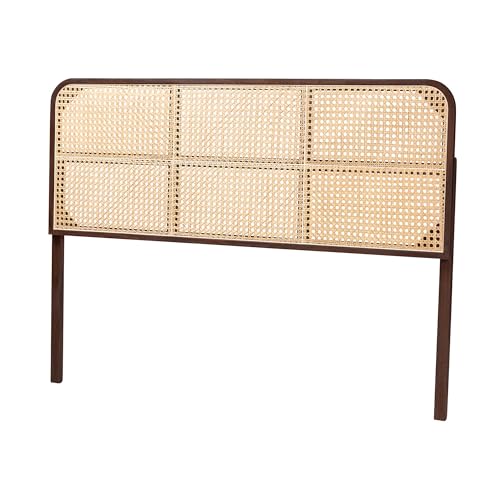 Bali & pari Lainer Modern Bohemian Dark Brown Finished Bayur Wood and Natural Rattan Queen Size Headboard