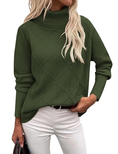 Zeagoo Womens Sweaters 2026 Turtleneck Long Sleeve Ribbed Knitwear Pullover Basic Fall Outfits Army Green