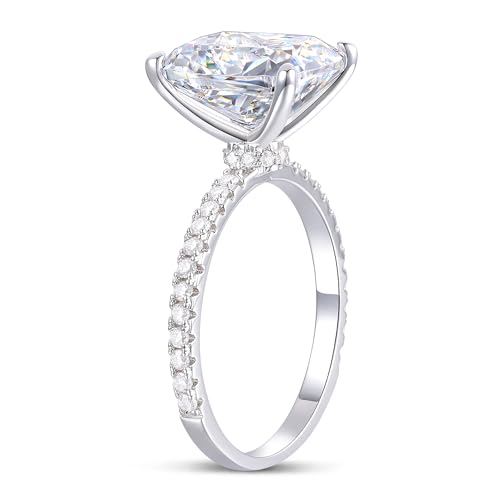 14K Gold Moissanite Engagement Rings, 4CT Elongated Cushion Cut Moissanite Rings, Classic 4-Prong White Gold Moissanite Engagement Rings for Women2