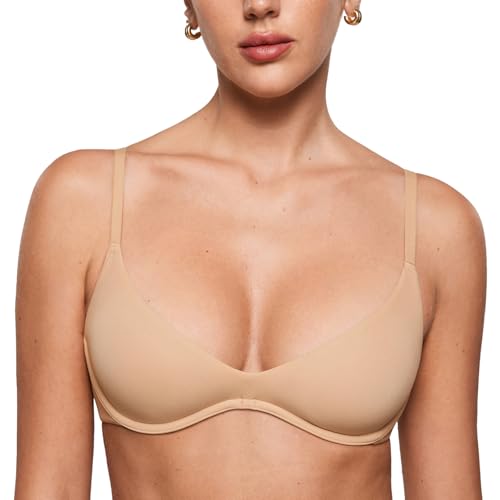 INLYRIC Donna Reggiseno con Ferretto Scollatura Profonda Senza Cuciture Balconcino Senza Imbottitura Beige Caldo 7E