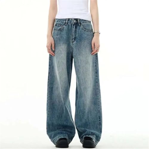 Men's Washed Straight Jeans Solid Color American Style Wide Leg Denim Trousers Pants3