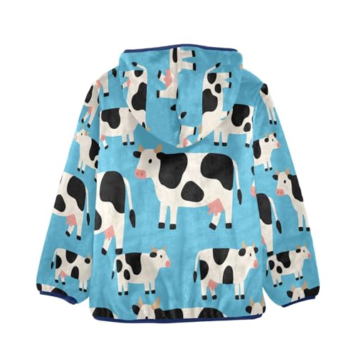 Cow Print on Blue Background Toddler Fleece Jacket Girl Boys Hooded Fleece Jacket Coat Warm Outwear Zip-up 3-10T2