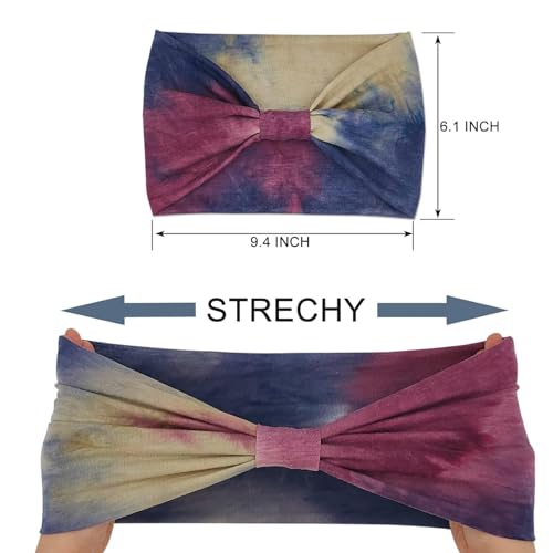 Image of DAZZLIQ Chic Tie-Dye Bandanas for Women Soft Wide Headband Workout Hair Band Sweat-Proof Gym Headband Cloth Hairband for Women Hair Scarf Running Yoga Sports (Mix Boho), Multi-Coloured, Microfiber