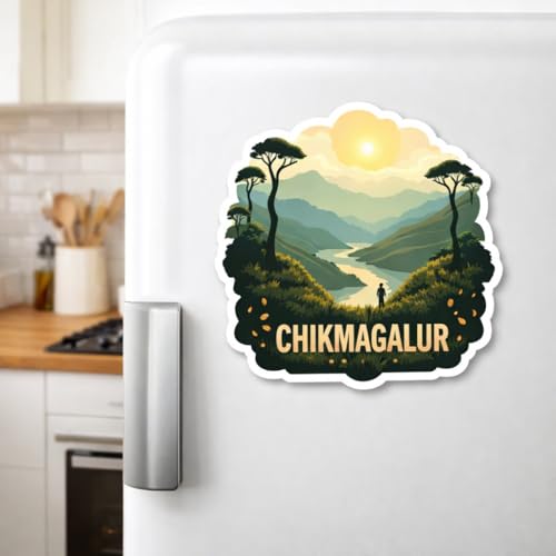 Image of Naxon Chikmagalur City Theme Souvenir Wooden Fridge Magnet | Karnataka Coffee Plantations & Mountain Design 3x3 Inch Refrigerator Magnet for Kitchen & Home Decor | Travel Gift Chikmagalur | Pack of 1