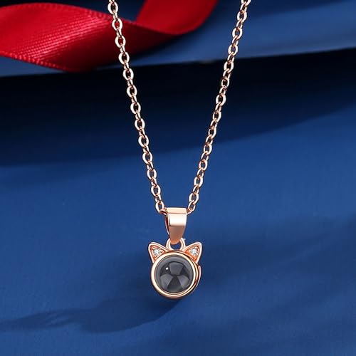 Svyqwmz Personalisierte Katze Anhänger Foto Projektion Halskette Ich liebe dich in 100 Sprachen Halskette Gedenkschmuck für Frauen Männer Familie Freund