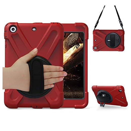 iPad Mini Case for Kids, iPad Mini/Mini 2/ Mini 3 Case with Stand,Durable Rugged Drop Protection Hard Case Cover with 360 Rotatable Stand,Hand Strap& Neck Strap, iPad Mini Case for Boys and Girls Red