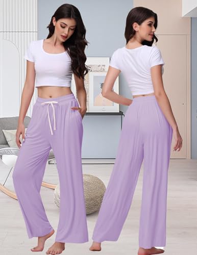 Image of Veseacky Women's Wide Leg Lounge Pants Yoga Pajamas Comfy Stretch Drawstring Pajamas Puls Size Dance Bottoms S-4XL