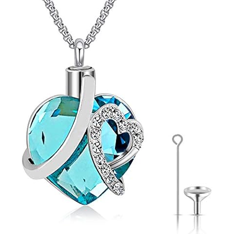 Urn Necklaces for Ashes Love Heart Blue Crystal Cremation Jewelry Keepsake Holder Memorial Necklace Pendant (Heart Urn Necklace) Cover