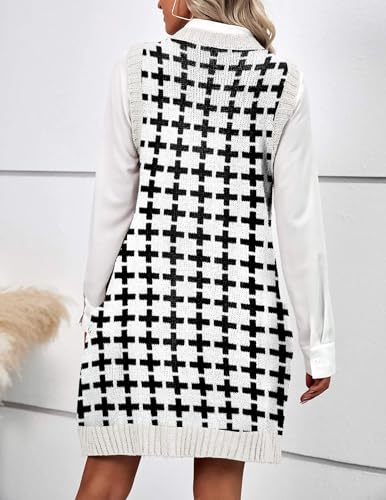 Image of HOTOUCH Women Sweater Vest Oversized V Neck Sleeveless Knit Pullover Ribbed Vest Dress with Pockets