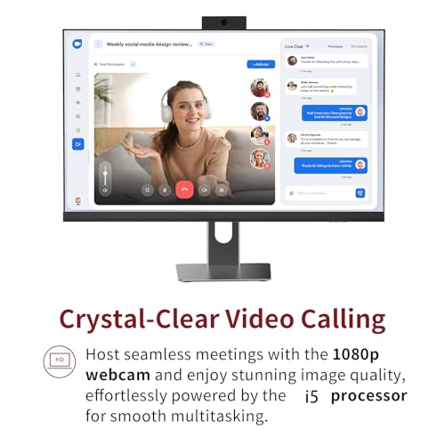 Image of All in One Desktop Computer, 24 inch Display, i5 CPU Up to 3.3 GHz, 16GB RAM, 256 GB SSD, Privacy Protection Webcam, WiFi 6 + BT 5.3, Win11 Home, Black