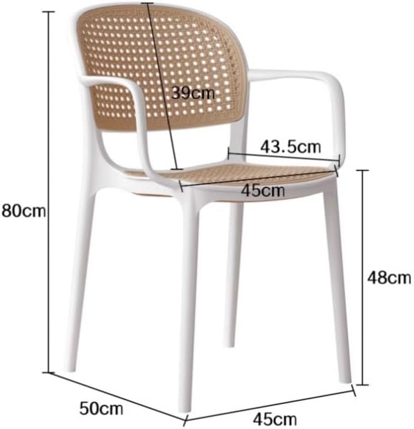Rattan Dining Chair - Stackable Garden Arm Chair with Backrest, Lightweight Portable Kitchen & Office Chair, Ideal for Indoor and Outdoor Use