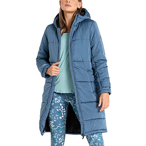 Dare 2b Reputable Womens Long Coat Jacket wasserabweisendes recyceltes Material - durchgehender Reißverschluss mit 2 niedrigen Reißverschlusstaschen, Kapuze und verstellbaren Bündchen,orion grey,36 EU Cover