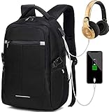 Bbjuner School Backpacks for Men and Women, Waterproof and Anti-Theft Business Travel Notebook Backpacks with USB Port and Earphone Interface, Suitable for 15.6 inch Laptop-Black. (27.2L)