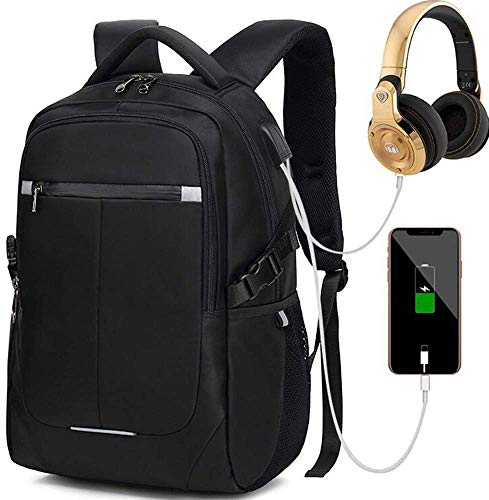 School backpacks for men and women, waterproof and anti-theft business travel notebook backpacks with USB port and earphone interface, suitable for 15.6 inch Laptop-black. (27.2L)