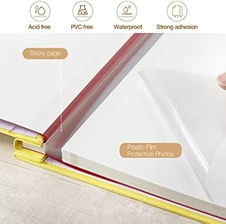 potricher 11 x 10.6 Inch Self Adhesive Photo Album Sticky 3 x 5 4 x 6 5 x 7 6 x 8 8 x 10 8.5 x 11 Magnetic Scrapbook Album 40 Pages Linen Cover DIY Photo Album with A Metallic Pen (Yellow)