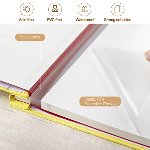 potricher 11 x 10.6 Inch Self Adhesive Photo Album Sticky 3 x 5 4 x 6 5 x 7 6 x 8 8 x 10 8.5 x 11 Magnetic Scrapbook Album 40 Pages Linen Cover DIY Photo Album with A Metallic Pen (Yellow)