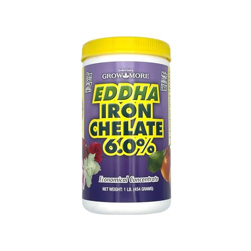 Grow More 0.2-0-0 EDDHA Iron Chelate for Greener Plants on Soils with pH of 7 or Above - 1lb of Water Soluble Chelated 6% Iron for Plants