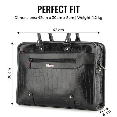 Image of SINSH Laptop Briefcase For Men | Professional Office Work Leather Bag 15.6 Inch Water Resistant With Multiple Organisers | Executive Business Crocodile Finish Onir