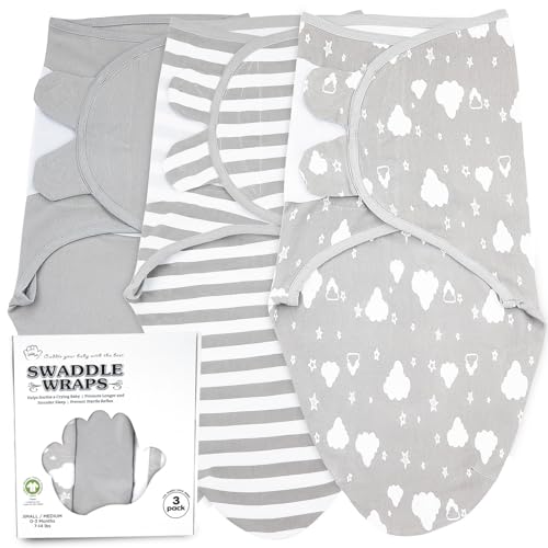 Image of Baby Swaddle Blankets for Boys and Girls | 3-6 Month | 3 Set of Adjustable Swaddle Wraps with Fastener Straps | Breathable Ultra Soft Cotton