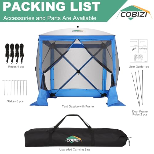 Image of COBIZI 6x6 FT Pop up Gazebo, Popup Canopy Tent, Screened in Gazebos, Waterproof Portable Outdoor Small Screen Tents Sun Shelter,carpas para Patio for Camping, Garden and Backyard,Blue