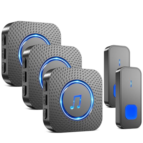 SURFOU Sonnette sans Fil, 400M Sonnette Longue Portée Exterieur Étanche Electronique, Kit de Carillon avec Récepteurs Enfichables pour la Maison, LED Bleu...