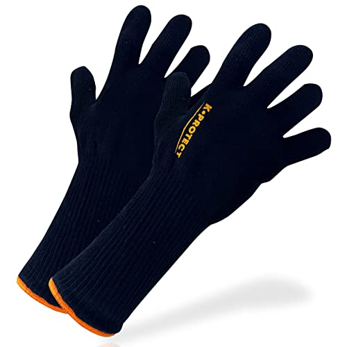 K•Protect - Guantes anticalor, tamaño universal, guantes para barbacoa parrilla, resistente a 250°, mango de 35 cm, aislamiento térmico - Ambidextro Cover