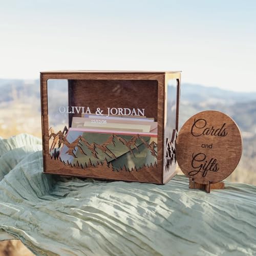 Personalized Wedding Card Boxes, Mountain Shape Card Box with Slot, Rustic Wedding Decor, Reception Wooden Money Box for Cards, For Party Graduation Day Baby Shower Decoration