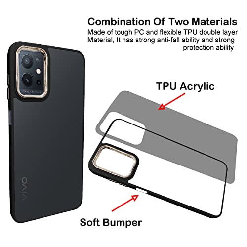 Image of A rtistque Frosted Translucent Back Cover Case for Vivo T1 5G / Y75 5G / iQOO Z6 5G | Electroplated Chrome Ring | Raised Camera Edges for Protection | Smooth Sides TPU - Black