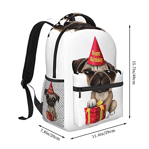 Sac à dos d'école pour ordinateur portable grand format, sac de voyage mignon carlin mixte