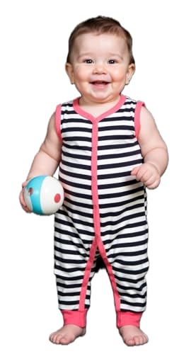 Image of Black striper sleeveless full-length bodysuit romper for baby