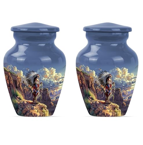 Image of Native American Themed Urns - Small Urn for Ashes - Cremation Urns Adult - Funeral Cremation Urns for Ashes - Cremation Memorial - Ashes Urn Adult (3 inch Pack of 2)