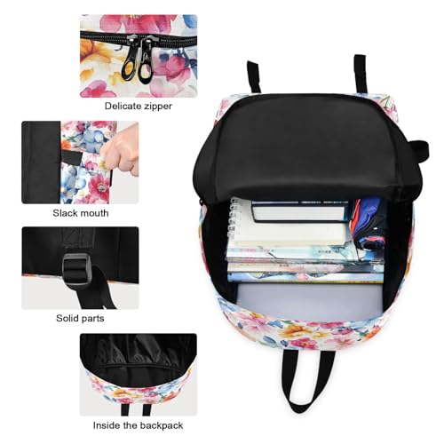 Backpack Lunch Box Set Large Capacity Travel Backpacks and Insulated Lunch Bag for Commute Hiking Picnic Vivid Flowers Print3